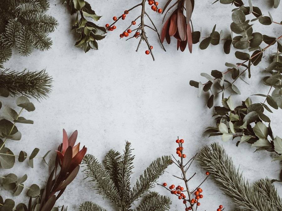 A seasonal wreath of leaves and berries