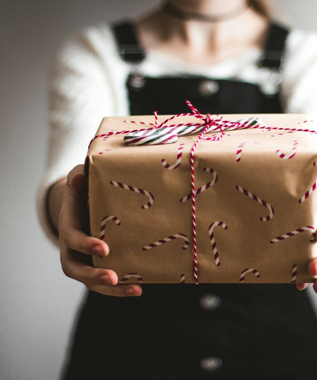 Hands holding out a wrapped gift
