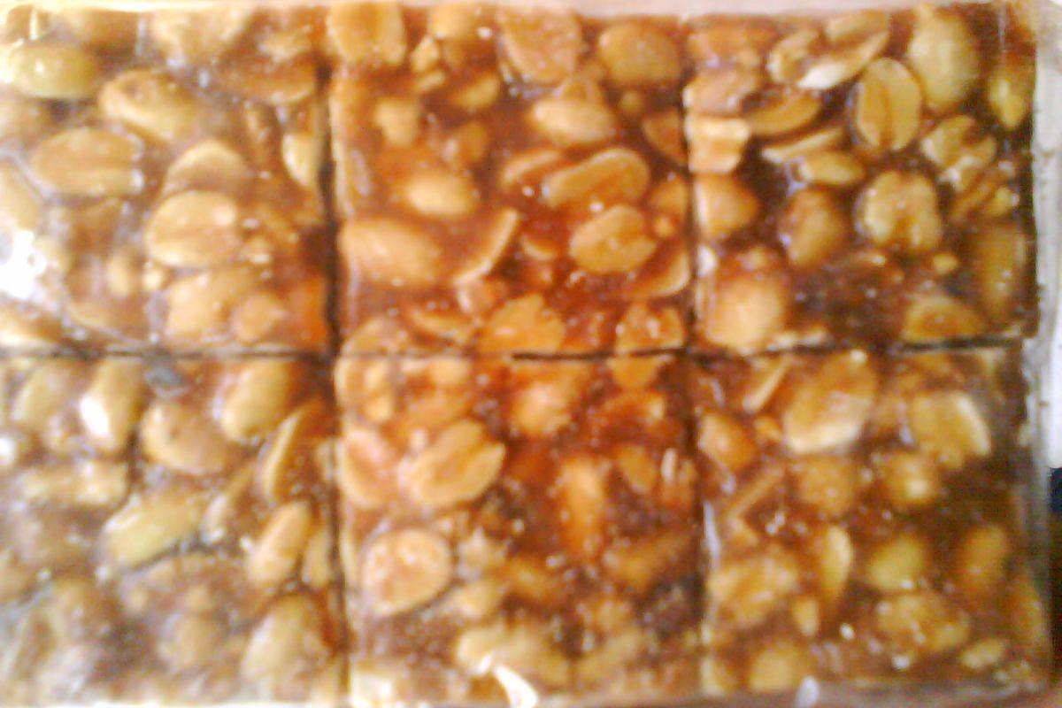 Peanut and jaggery brittle cut into squares