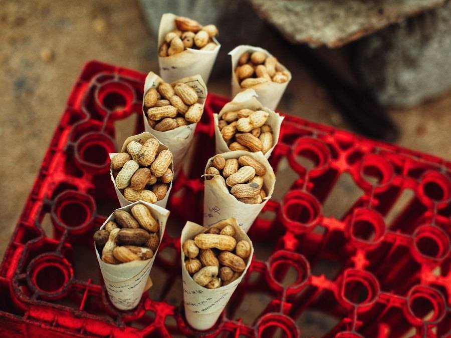 Roasted peanuts served in paper cones