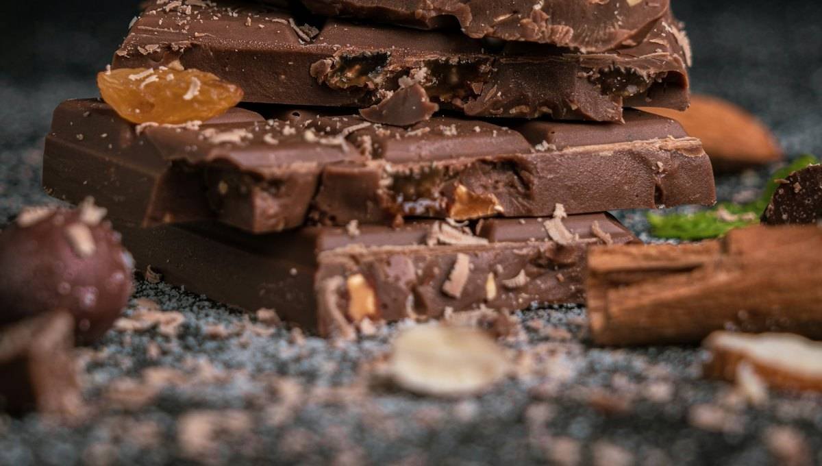Dark chocolate bark topped with roasted almonds